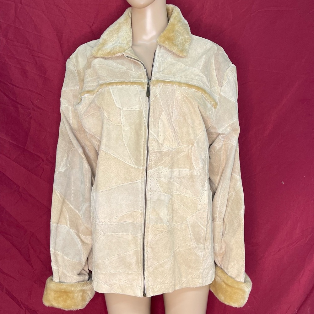 Vintage American Unique Patchwork Leather Jacket Faux Fur Collar & Cuffs XXXL